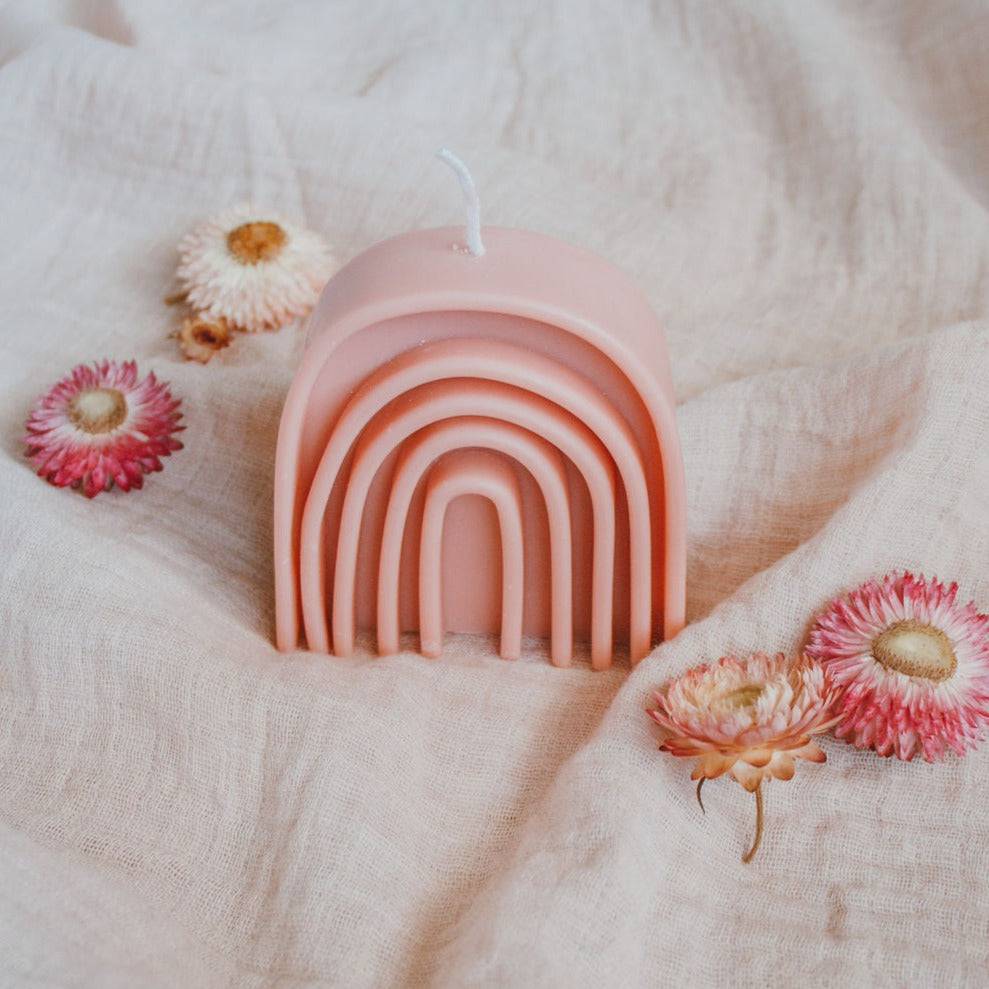 Hand Poured Rainbow Candle - Pink
