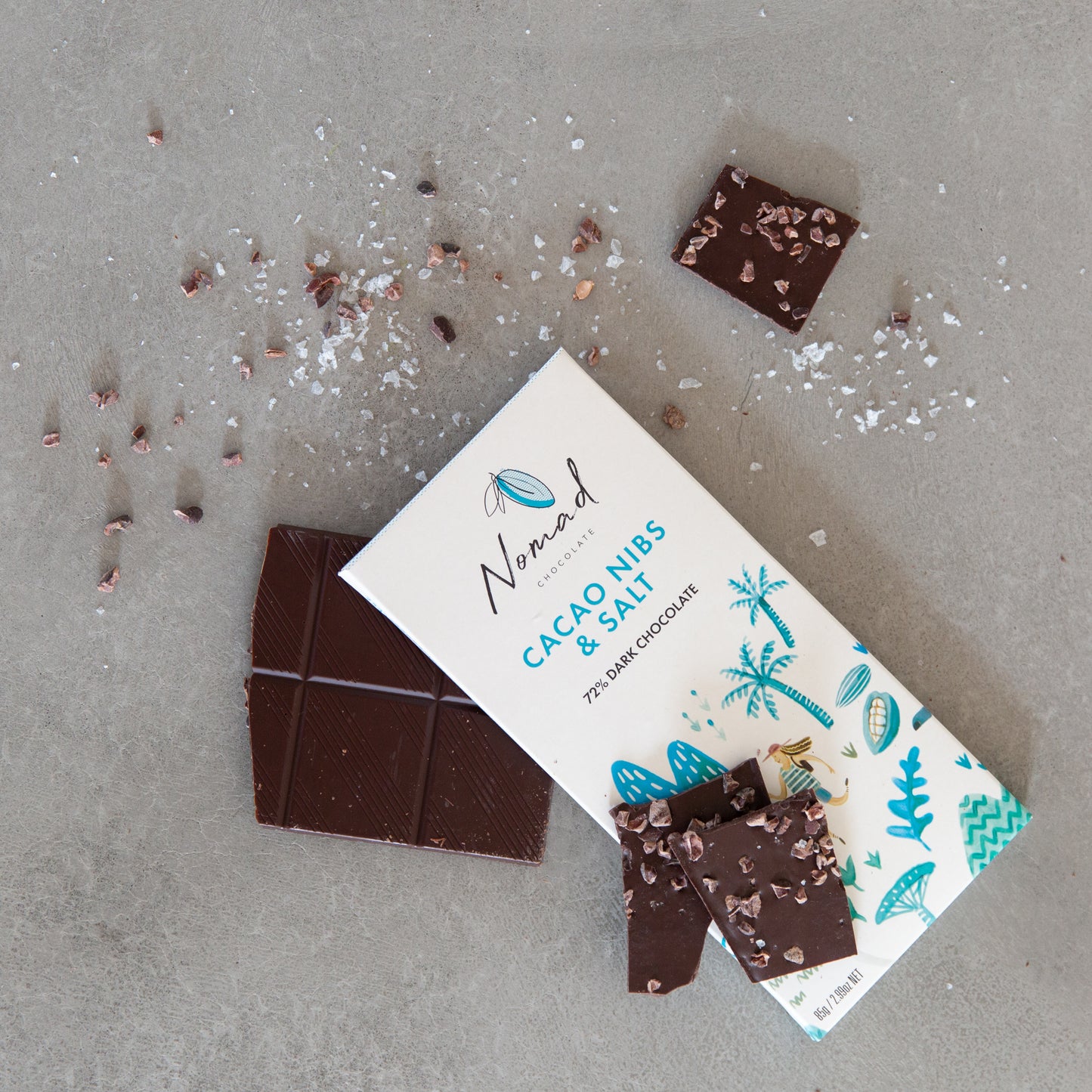 Cacao Nibs & Salt 72% Dark Chocolate made by "Nomad"